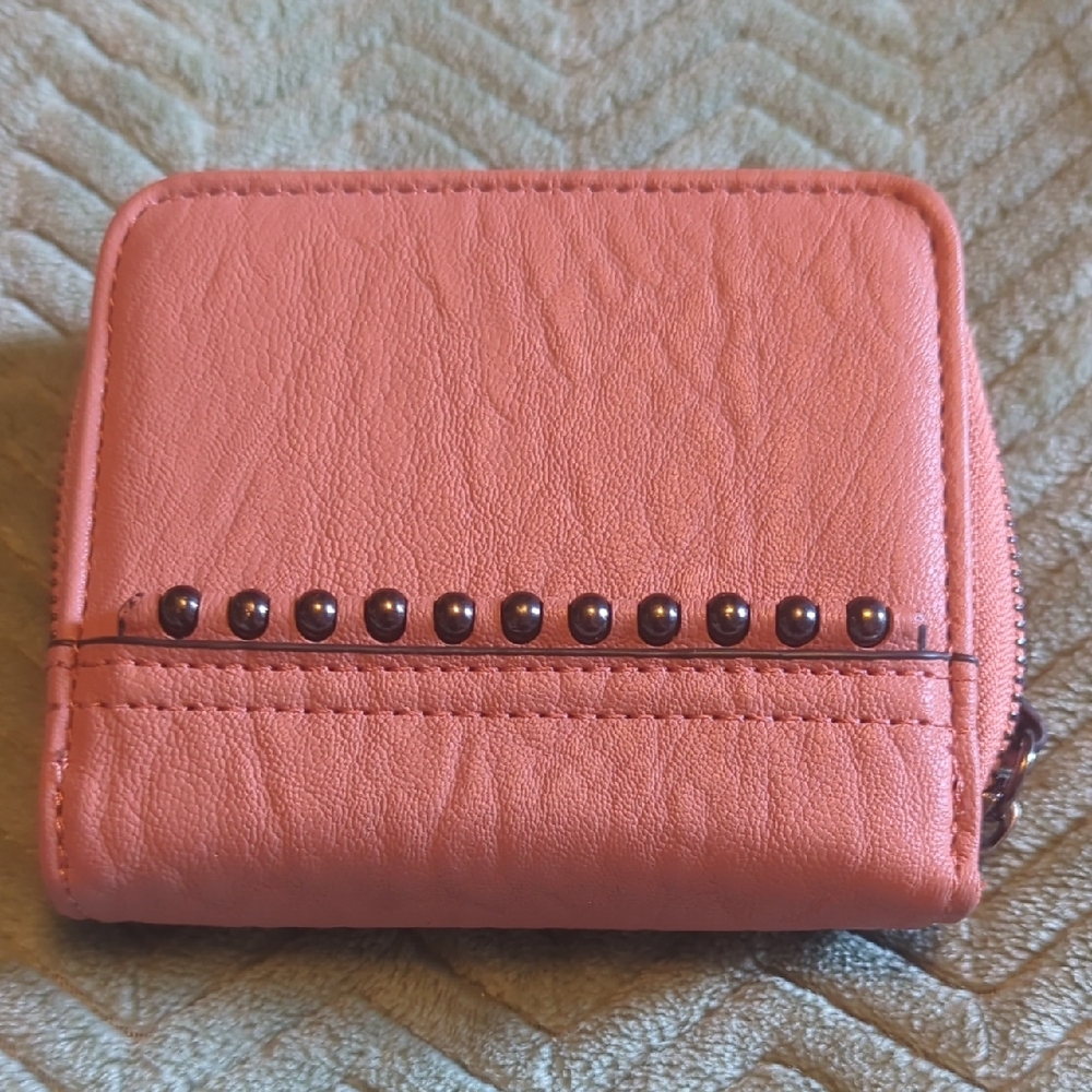 Elegant Coral Women's Wallet with Stud Accents